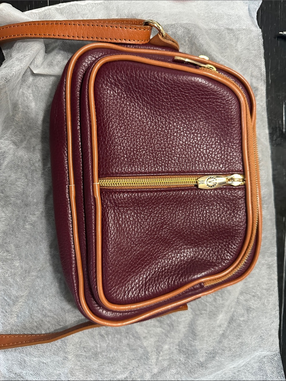 Valentina Two-Tone Brown and Tan Leather Crossbody